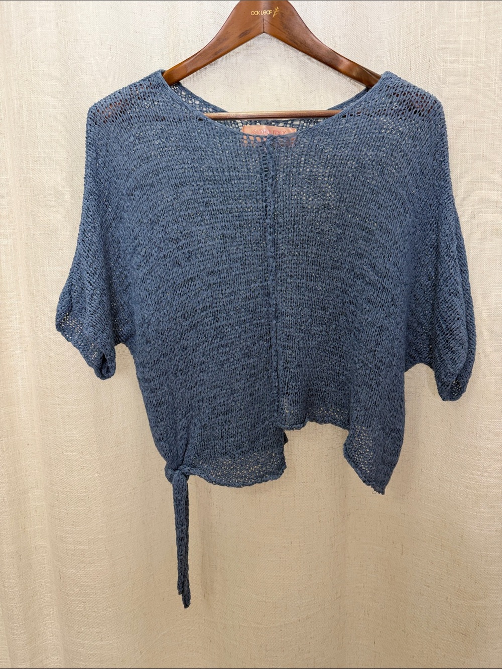 Scandal Italy Blue Relaxed Knit Tie-Hem Sweater Size Small Excellent Condition